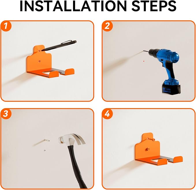 JNIHEEP Garage Organizer Trimmer Rack, Garden Power Tool Hanger Weed Whackers Holder Wall Mounted for Grass Trimmer, Hedge Trimmer, Garage Trimmer, Garden Tools,1 Pack(Orange)