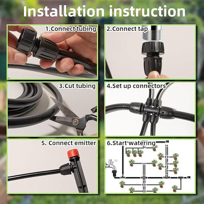 233FT Drip Irrigation System with Timer for Garden Kit Automatic Irrigation Equipment Lock Fittings Micro Drip 360 Degree Fan Sprayer Watering Kit for Greenhouse 1/2 inch 1/4 inch Tubing