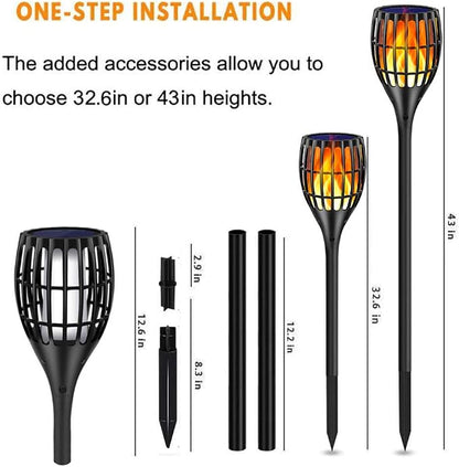 96 LED Solar Torch Lights 43" Waterproof Flickering Flame Lights | Realistic flickering flame, auto dusk-to-dawn, tool-free stake mount, all-weather durable, for garden patio lawn parties