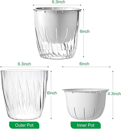 6 Inch Self Watering Pots for Indoor Plants, 2 Pack Self Watering Planter, Self Watering Pot with Reservoir, Clear Self Watering Pots for Indoor Plants, African Violets (2 Pack, 6", Clear)