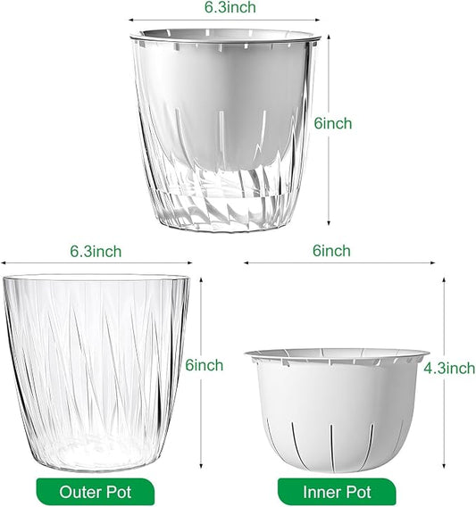 6 Inch Self Watering Pots for Indoor Plants, 2 Pack Self Watering Planter, Self Watering Pot with Reservoir, Clear Self Watering Pots for Indoor Plants, African Violets (2 Pack, 6", Clear)