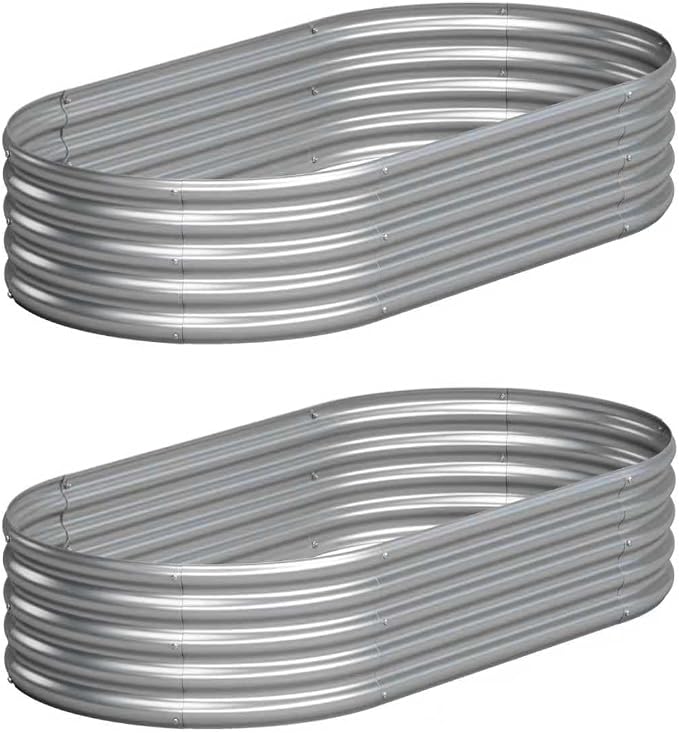Galvanized Raised Garden Bed Outdoor, 4x2x1ft(2Pack) Metal Heavy Duty Planter Boxes for Gardening, Easy Assemble Bottomless Small Oval Plant Container Kit for Vegetable, Flower, Fruit, Silver