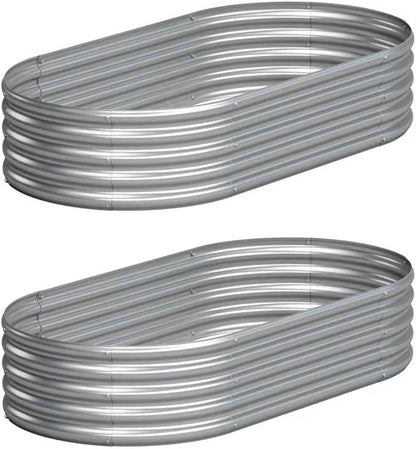 Galvanized Raised Garden Bed Outdoor, 4x2x1ft(2Pack) Metal Heavy Duty Planter Boxes for Gardening, Easy Assemble Bottomless Small Oval Plant Container Kit for Vegetable, Flower, Fruit, Silver