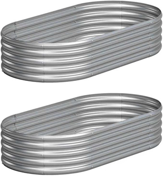 Galvanized Raised Garden Bed Outdoor, 4x2x1ft(2Pack) Metal Heavy Duty Planter Boxes for Gardening, Easy Assemble Bottomless Small Oval Plant Container Kit for Vegetable, Flower, Fruit, Silver