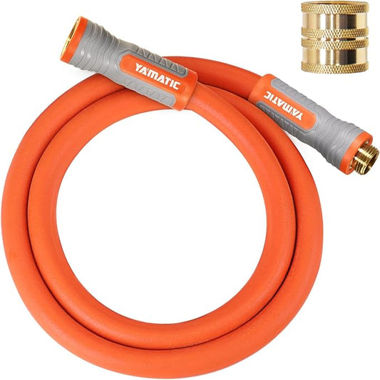 YAMATIC 5FT Flexible Garden Hose Female to Female 5/8in, Burst 600 PSI | 5 ft Short Leader Hose, 2-in-1 Dual Use with 3/4" Solid Brass Swivel Fittings, Small Water Hose Extension for Reel Lawn Yard