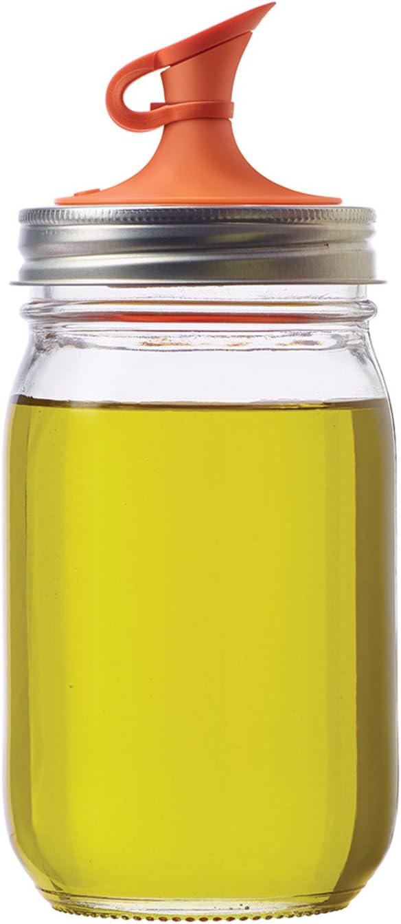 Jarware Oil Cruet Lid for Regular Mouth Mason Jars, Orange