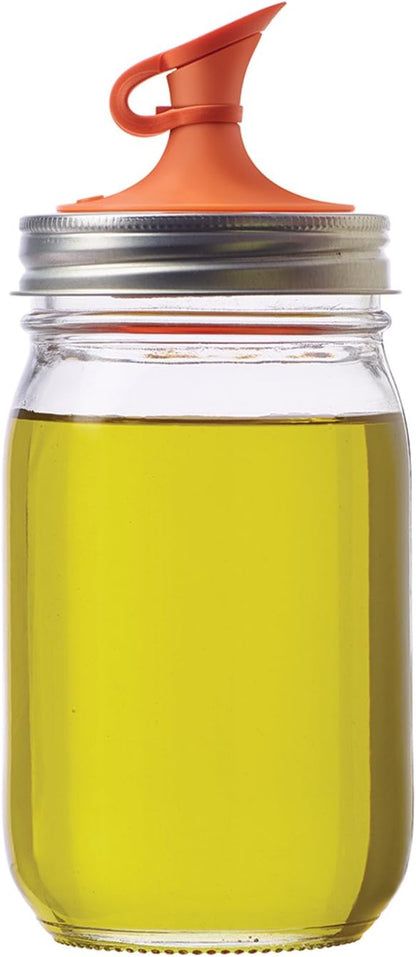 Jarware Oil Cruet Lid for Regular Mouth Mason Jars, Orange