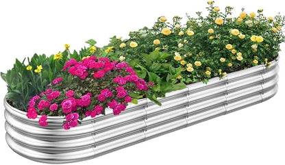 RAYKEEP Galvanized Raised Garden Beds, Outdoor Raised Garden Boxes, Oval Large Bottomless Metal Elevated Garden Bed Planter Box for Vegetables, Fruits, Flower (7x2x1(ft))