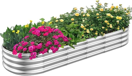 RAYKEEP Galvanized Raised Garden Beds, Outdoor Raised Garden Boxes, Oval Large Bottomless Metal Elevated Garden Bed Planter Box for Vegetables, Fruits, Flower (7x2x1(ft))
