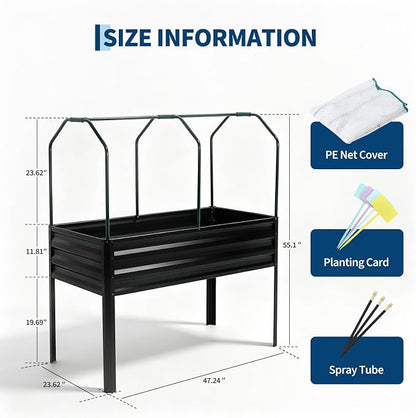 48×24×55in Large Metal Raised Garden Bed with Legs and Cover, Galvanized Oval Raised Bed Planter with Leg for Vegetables and Flowers, Build-in Spray Tube Effortless Watering | Elevated metal planter with built-in 3-spray nozzle watering system, drain t...