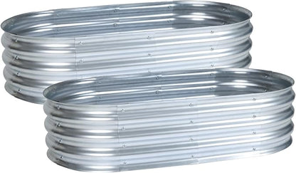 Aoodor Galvanized Raised Garden Bed Kit 2 Pcs, 4 x 2 x 1 Ft Oval Outdoor Metal Planter Box for Vegetables, Flowers & Herbs, Silver