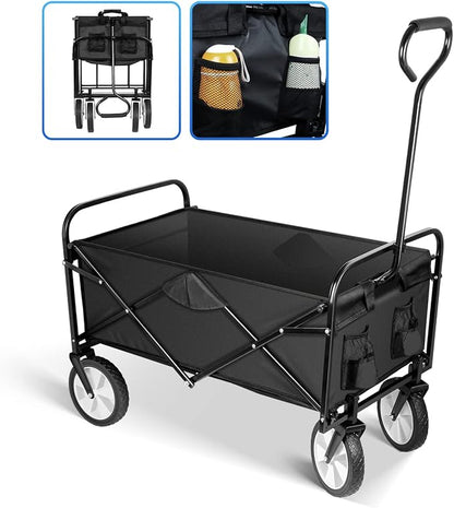 YSSOA Rolling Folding & Rolling Collapsible Garden Cart, Outdoor Camping Wagon Utility with 360 Degree Swivel Wheels & Adjustable Handle, Black 220lbs Weight Capacity
