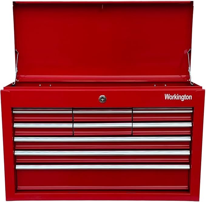 Workington Portable Metal tool chest with 9 drawers, 24" Cabinet with Ball Bearing Drawer Slides, Steel Tool Storage Box Organizer 4006 Red