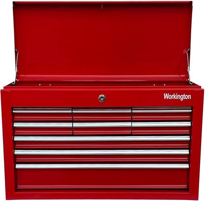 Workington Portable Metal tool chest with 9 drawers, 24" Cabinet with Ball Bearing Drawer Slides, Steel Tool Storage Box Organizer 4006 Red