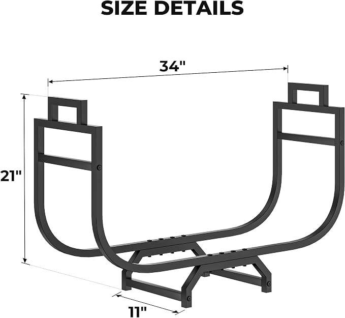 34 Inch Firewood Rack with Log Carrier Bag, Outdoor Indoor Fire Wood Rack Holder with handles, Metal Heavy Duty Log Holder Storage for Fireplace Patio Deck