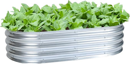 Aoodor Galvanized Raised Garden Bed Kit, 4 x 2 x 1 Ft Oval Outdoor Metal Planter Box for Vegetables, Flowers & Herbs, Silver