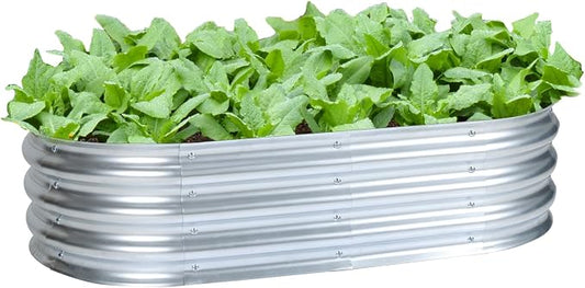 Aoodor Galvanized Raised Garden Bed Kit, 4 x 2 x 1 Ft Oval Outdoor Metal Planter Box for Vegetables, Flowers & Herbs, Silver