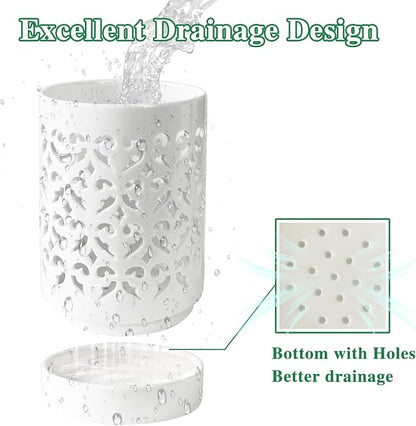 Orchid Pots with Holes 4 Inch, Ceramic Orchid Pot for Repotting with Saucers,More Ventilation Hole Easy Breathing, Plant Pot for Repotting Orchids and Other Flowers - Indoor/Outdoor