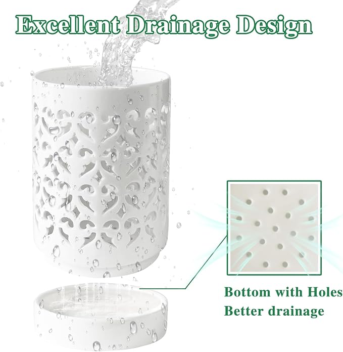 Orchid Pots with Holes 4 Inch 2 Pack, Ceramic Orchid Pot for Repotting with Saucers,More Ventilation Hole Easy Breathing, Plant Pot for Repotting Orchids, Green and White