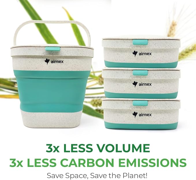 AIRNEX Collapsible Small Compost Bin with Lid - 1 Gallon Compost Bucket Food Waste Caddy Made of Wheat Straw - Odorless Counter Top Compost Bin for Kitchen with 20 Compost Bags and 2 Carbon Filters