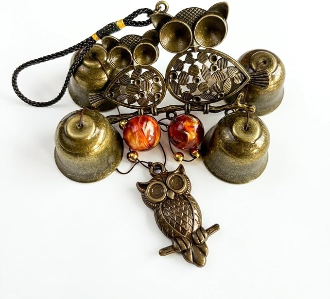 Owl Wind Chimes, 17.7 Inch Metal Garden Chimes with 4 Bells and 3 Owls, Indoor Outdoor Decorative Wind Catcher, Vintage Style (Owl)