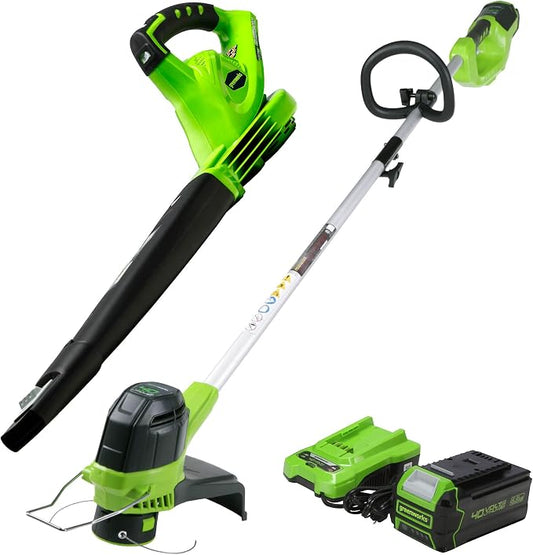 Greenworks 40V (150 MPH) Cordless Leaf Blower, 4.0Ah Battery and Charger Included 24212, 4Ah Battery & Charger, 40V String Trimmer