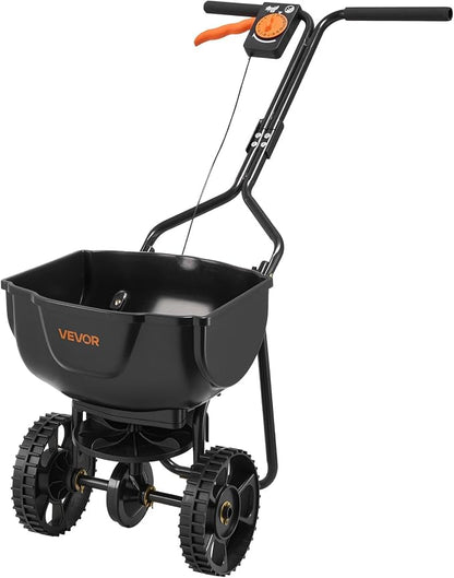 VEVOR Broadcast Spreader, 9.8ft Spreading Width, Push Broadcast Spreader with 10" All-Terrain Tires, Adjustable Flow Control, 15lbs Capacity Hopper, Lawn Spreaders for Fertilizer Seed Small Home Use