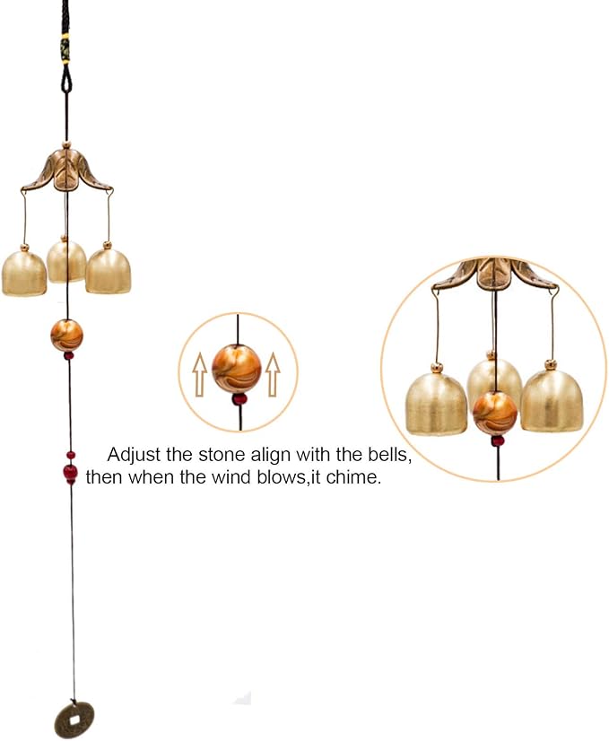 Banfeng 2 Pack Lucky Wind Chimes 3 Bells Feng Shui Wind Bell with S Hook for Good Luck Home Garden Hanging Decoration Gift