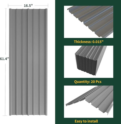 NeatiEase 20 Pcs Metal Roofing Panels, 5.1 Feet Corrugated Galvanized Roofing Panels Metal Siding Panels with Steel Screws for Pergola, Gazebo, Shed, Outdoor Storage, Chicken Coop, Patio,Garages
