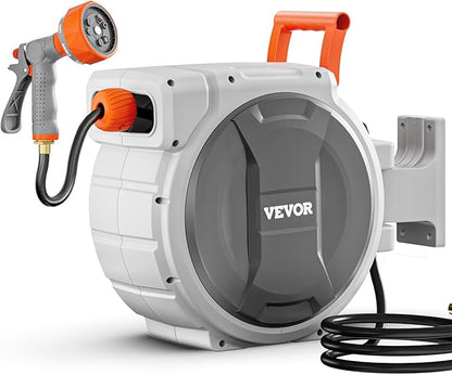 VEVOR Retractable Garden Hose Reel, 1/2 Inch x 84 ft Wall Mounted Heavy Duty Garden Hose Reel with 9 Patterns Nozzle, Any Length Lock, Upgraded Slow Return System and 180°Swivel Bracket | Heavy Duty Garden Tool with 9 Patterns Nozzle, Any Length Lock, ...