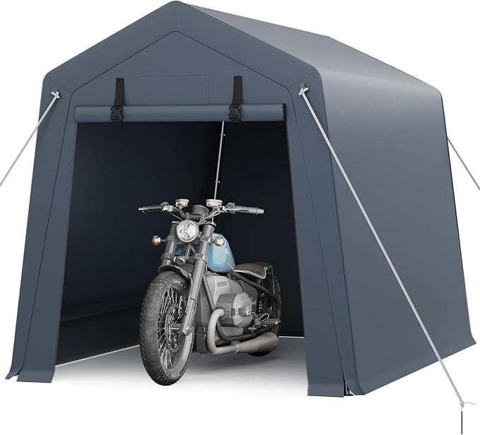 Portable Storage Shed with Dual Zipper Doors, Heavy Duty Outdoor Shelter with Ventilation, 1.5" Galvanized Steel Frame, Waterproof UV-Resistant PE Cover for Motorcycle, Bike, ATV, Garden Tools