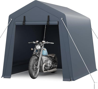 Portable Storage Shed with Dual Zipper Doors, Heavy Duty Outdoor Shelter with Ventilation, 1.5" Galvanized Steel Frame, Waterproof UV-Resistant PE Cover for Motorcycle, Bike, ATV, Garden Tools
