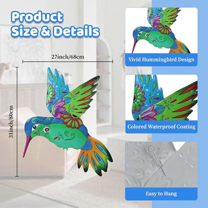 VEWOGARDEN Hummingbird Wall Art, Large Outdoor Metal Hanging Wall Decor for Home Outside Patio Garden Fence Decorations