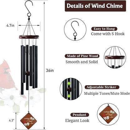 36" Memorial Wind Chimes Sympathy Gift - Cardinal Windchimes in Loving Memory of Loved One, Memorial Cardinal Gifts for Loss of Mom/Dad, Bereavement,Condolence,Funeral Grieving