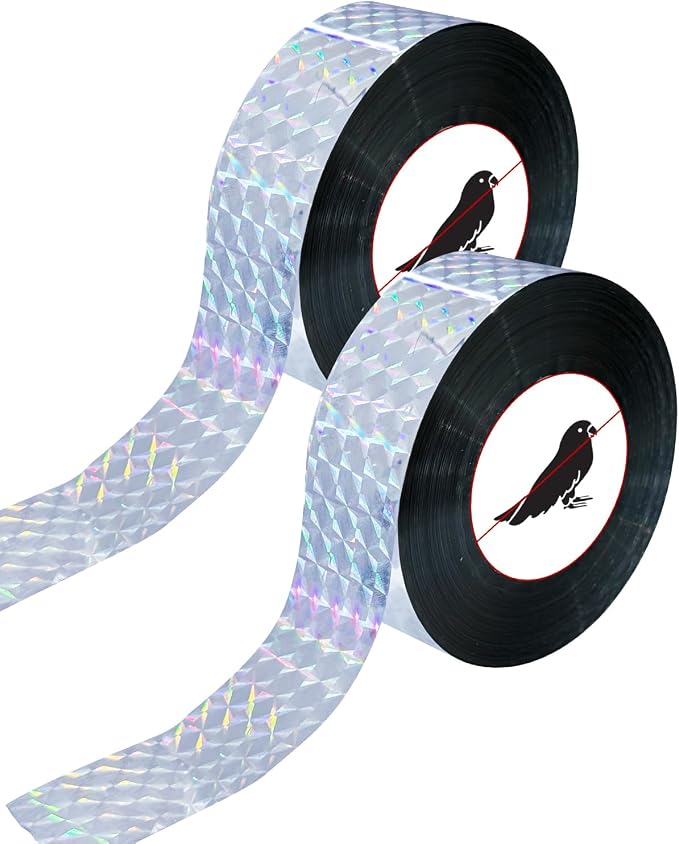 2×502 Ft Bird Scare Tape Ribbon, Double Sided Holographic Flash Reflective Bird Tape, Deterrent Visual Audible Bird Repellent Devices for Outdoor, Garden, Balcony (Regular)