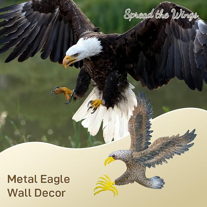 VEWOSTAR Eagle Metal Wall Art for Living Room 23.6”H X 22.4” L Handmade Large Eagle Wall Sculptures Modern Wall Art Hanging Decor for Indoor Outdoor