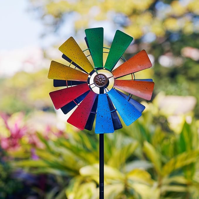 Stargarden Wind Spinners Outdoor, Colorful Kinetic Pinwheels | 13.4 "Metal Garden Spinners Double Windmill for Yard, Lawn, Patio