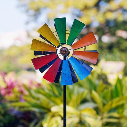 Stargarden Wind Spinners Outdoor, Colorful Kinetic Pinwheels | 13.4 "Metal Garden Spinners Double Windmill for Yard, Lawn, Patio
