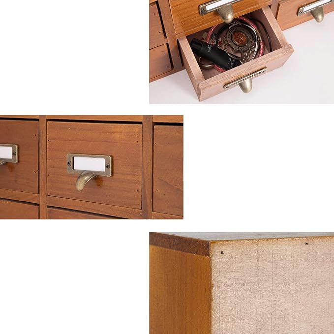 Apothecary Drawers Apothecary Cabinet with Drawers, Brown | 9 Drawer Library Card Catalog, Wooden Storage Box, Wooden Desktop Organizer with Metal Handles-Fulled Assembled