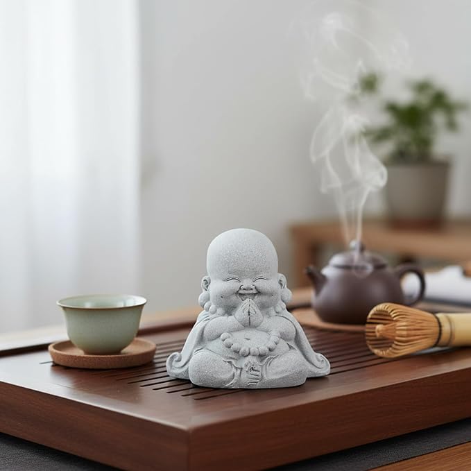 Buddha Statue for Home Decor,Zen Monk Praying Statue Sculptures Ornament Good Luck Decorations for Home Outdoor Garden Office
