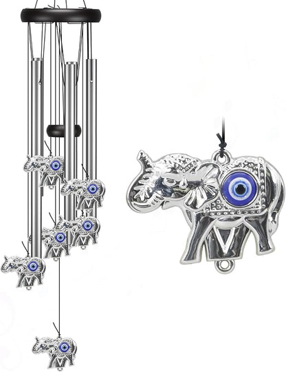 Virekm Memorial Wind Chimes, Angel Wind Chimes for Outside Clearance, Elephant Gifts for Women, Outdoor/Indoor Hanging Decorations for Patio, Porch, Garden Decor, and Backyard (Evil Eye Elephant)
