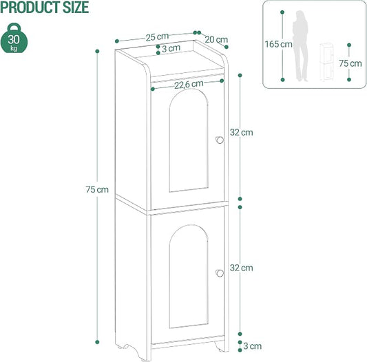 Hzuaneri Bathroom Storage Cabinet, Small Corner Floor Cabinet with 2 Doors and Adjustable Shelf, Narrow Toilet Paper Cabinets, Bathroom Organizer for Small Spaces, 7.9" D x 9.8" W x 29.5" H Black