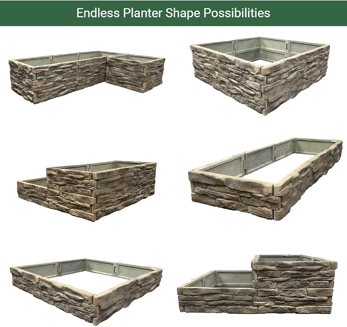 Raised Garden Bed Outdoor Tan/Brown Ledgestones Composite Polyurethane Natural Look Stone Garden Planter Box (6 Panel Pack)