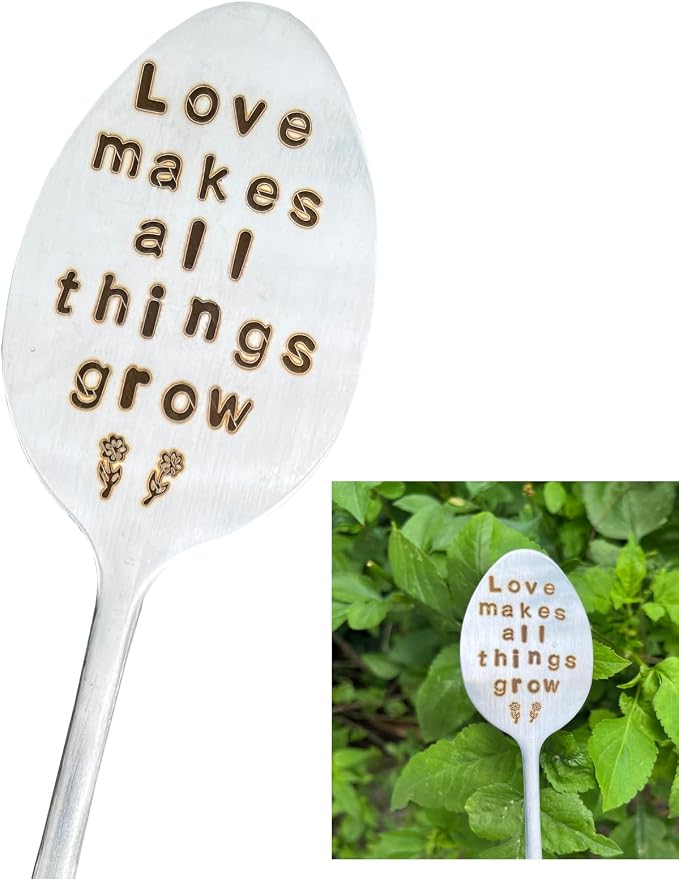 Garden Plant Marker Friendship Gift for Women Gardeners, Plant Stake Label Sign Tag Gardening Gifts for Woman Plant Lovers, Metal Garden Decoration (All Things Grow), Silver