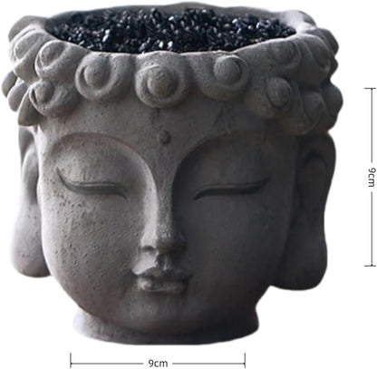 Buddha Head Planter with Drainage Hole - Zen Flower Pot for Succulents, Air Plants, Home & Office Decor, Gift for Plant Lovers (Indoor/Outdoor Use)﻿