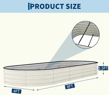 Garvee 2 Pack 8x4x1.5ft Galvanized Raised Garden Bed Kit, Oval Metal Planter Boxes with Anti-Cut Safety Edges, Rust-Resistant Deep Root Planters for Outdoor Vegetables, Flowers, Herbs, Beige