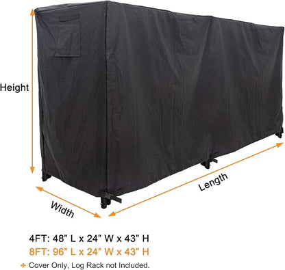 Heavy Duty Waterproof 600D Oxford Fabric Firewood Log Rack Cover, Black, 8-Feet