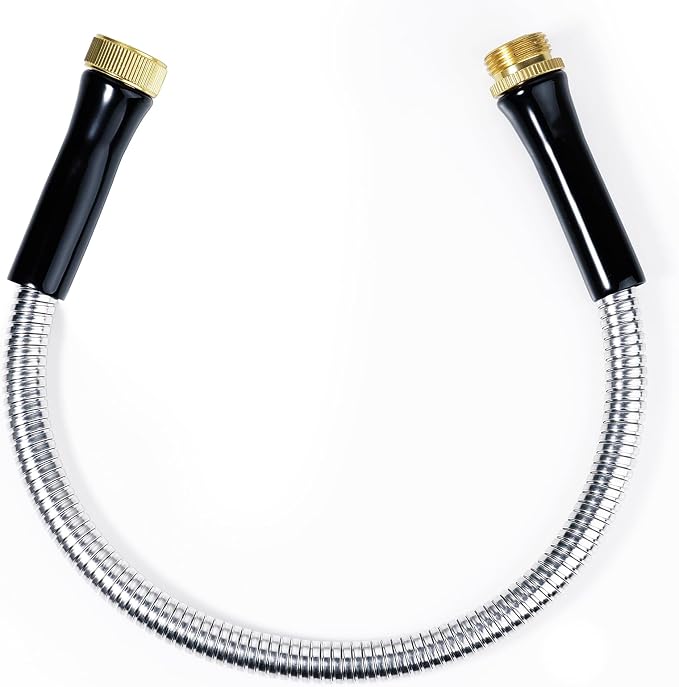 SheeChung Short Garden Hose 3ft x 5/8",Metal Garden Hose for Hose Reel Faucet,Heavy Duty 304 Stainless Steel Metal Leader Hose,Lightweight & Leakproof Water Hose for Outdoor,Yard,Lawn,Male to Female