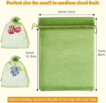 Shintop 100Pcs Fruit Protection Bags, 5x7 Inch Green Strawberry Netting Cover Drawstring Mesh Bags for Blueberry Lemon Little Fruit