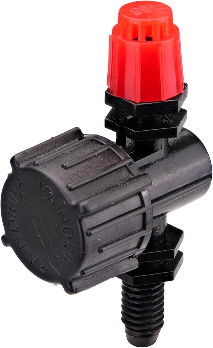 Raindrip R180CT, Adjustable Flow Micro Sprinkler, Full-Circle Pattern, Stream Spray, with 10-32 Threaded Inlet, Drip Irrigation Emitters for Drip Irrigation Gardening Systems, 5-Pack, Black with Red